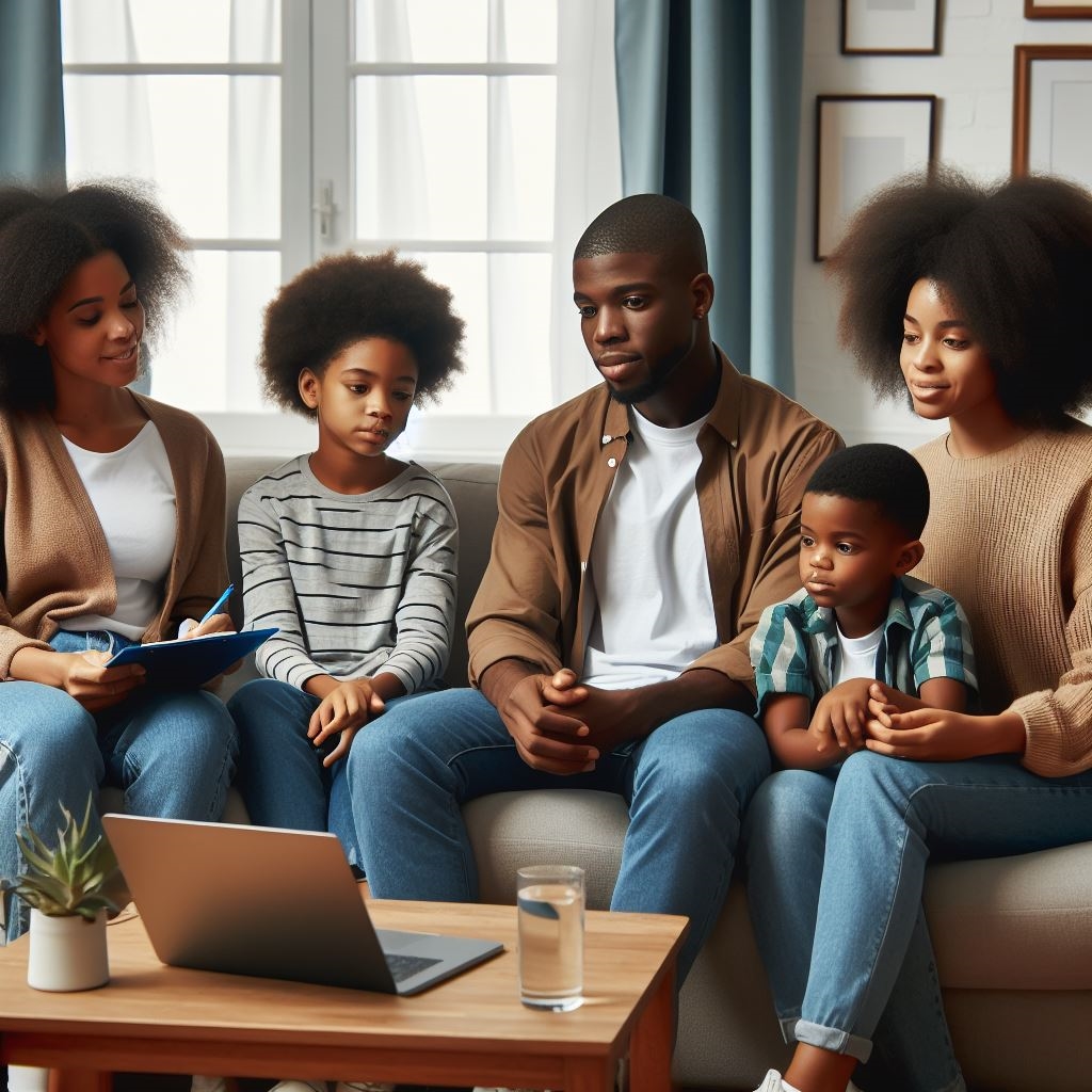 Black family in a consultation session with Adodo Anselm