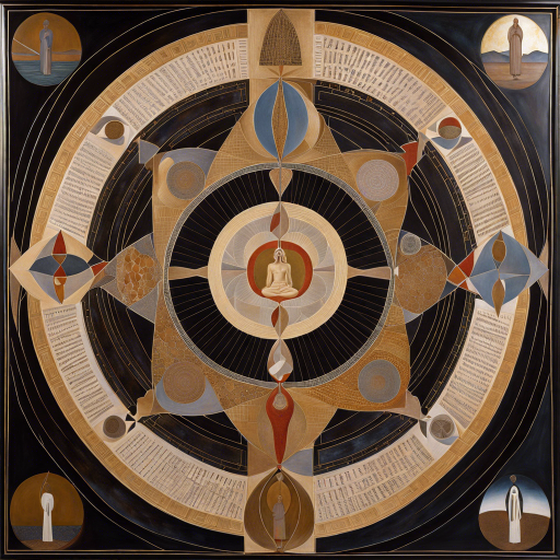 wisdom and spiritual narrative personified in abstract representation